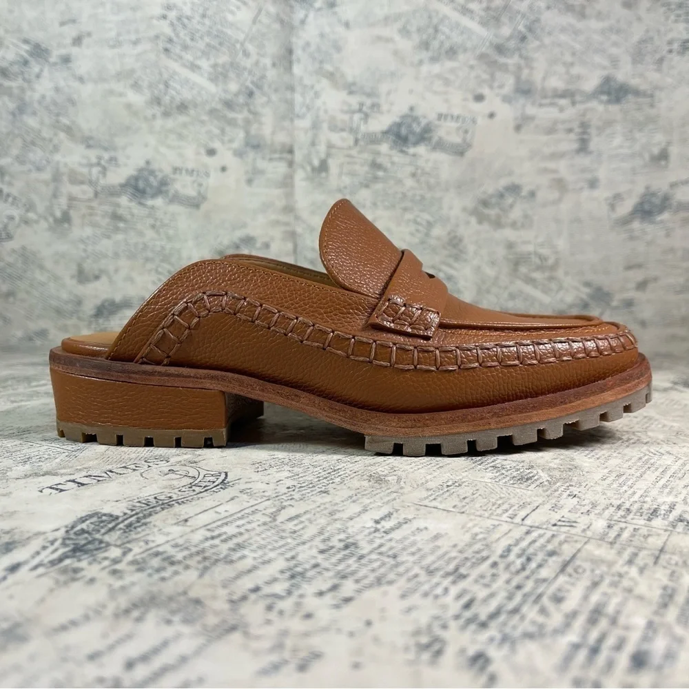 Beklina Loafer Mule Cocoa Brown Leather Penny Loafers Handmade Peru
